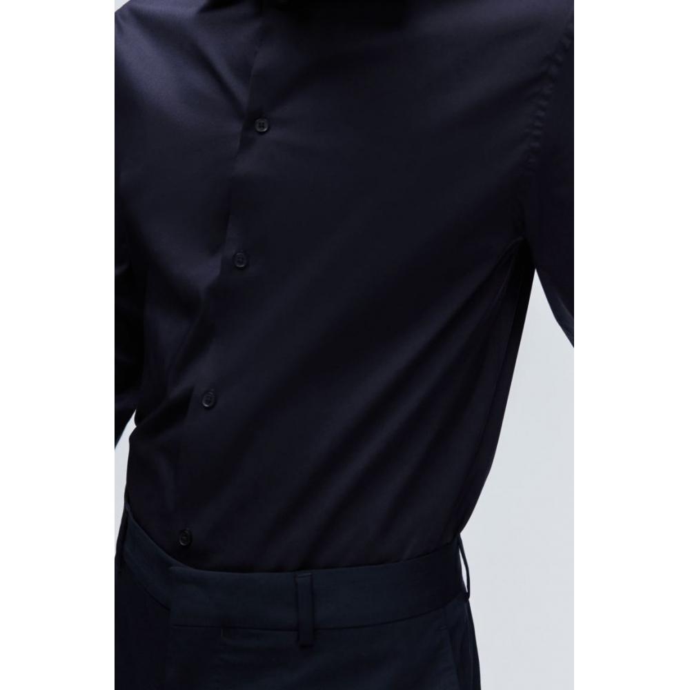 H M sliM Fit stretcH sHirt Navy Blue
