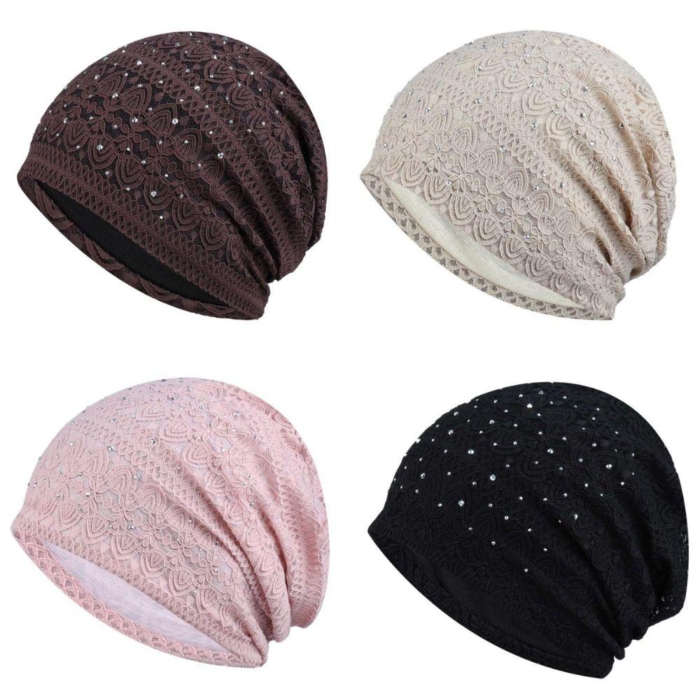 Ethnic Style Lace Beanie Hats Soft Hijab Turban Cap Casual Warm Bonnet Caps Autumn Spring