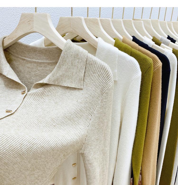 Women's Knit Lapel Collar Cardigan Sweater - Long Sleeve Polo Neck Base Layer Top for Autumn/Winter