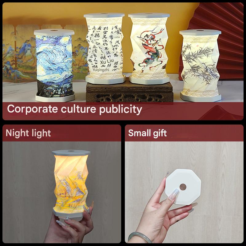 Folding Desk Light Mini Paper Lantern Portable Table Lamp Rechargeable Dimmable Night Light for Living Room Bedroom Decor Gift