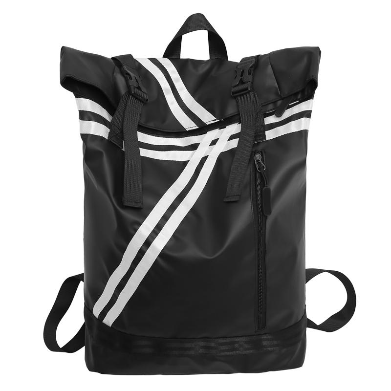 Striped Patchwork Roll-Up Backpack Men Outdoor Fitness Training Sports Bag Student School Bag