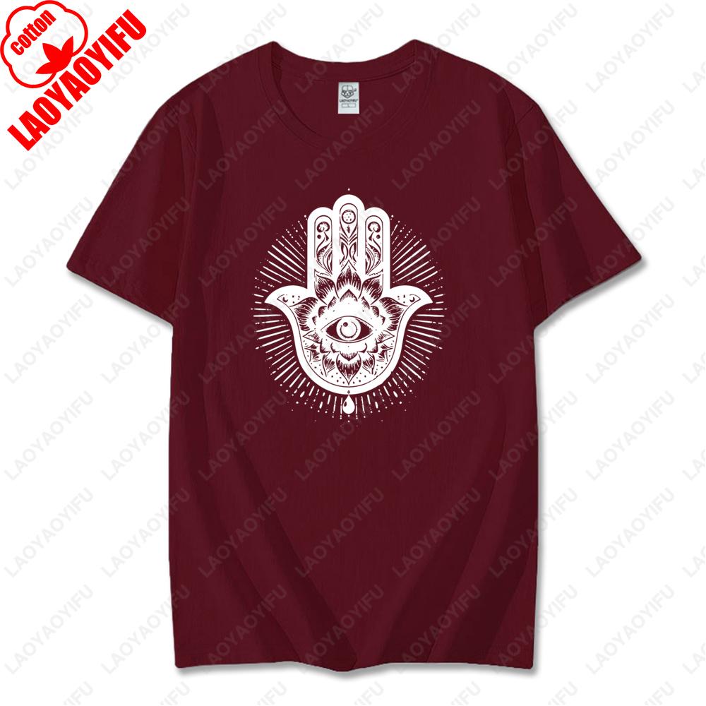 Men Women Hamsa Hand TShirt with Eye Protection Graphic Printed Tees Classic Fashion Cotton Streetwear Unisex Casual Design Tops
