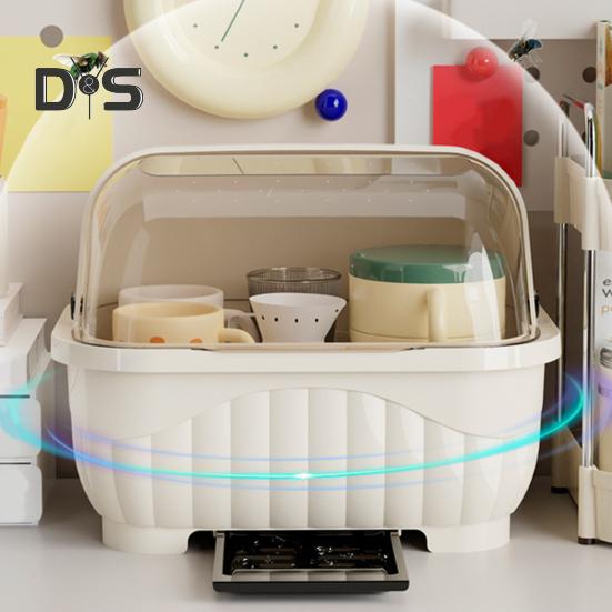 Countertop Utensil Caddy Dish Storage Box Efficient Draining Design Large Capacity Tableware Storage Container with Dustproof Lid