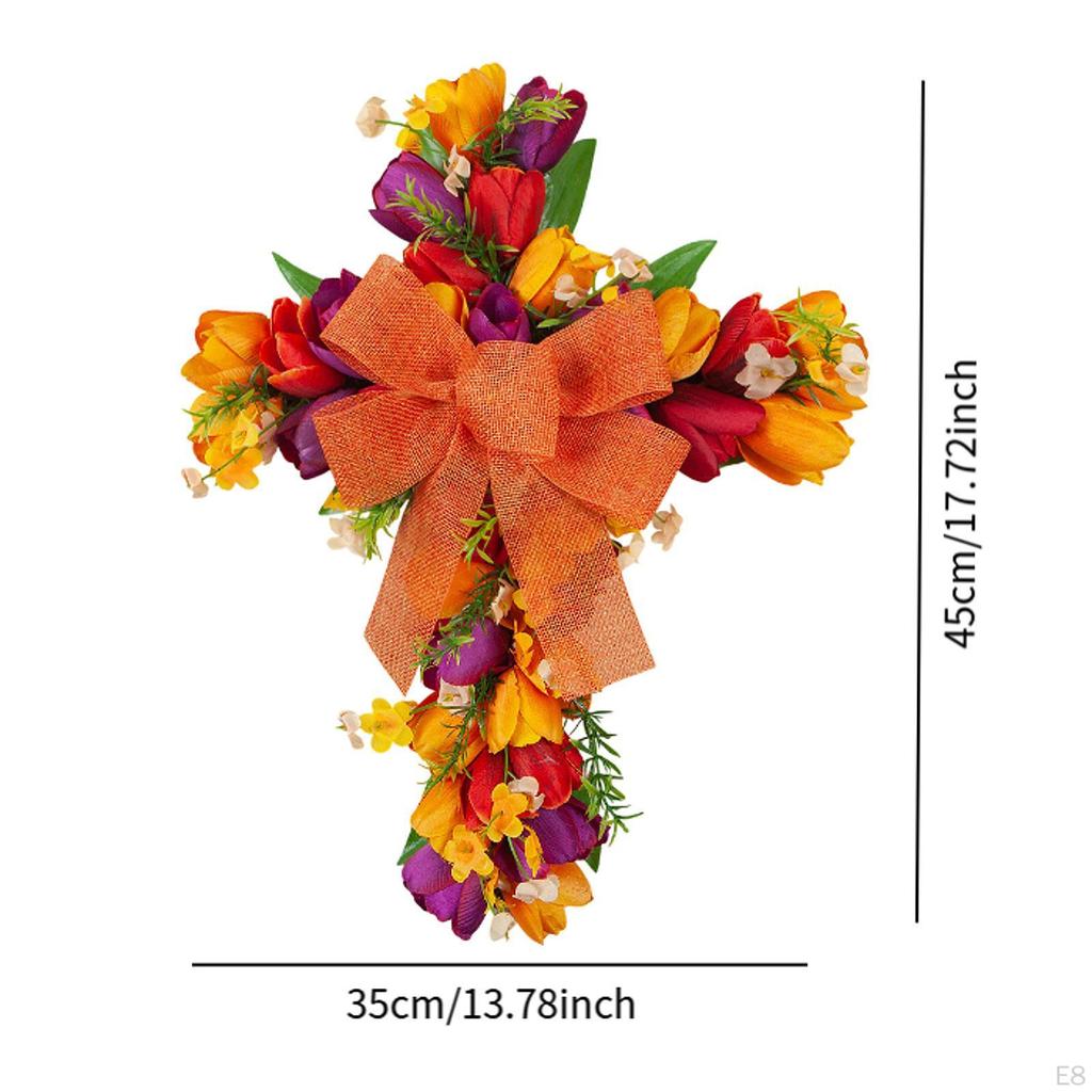 Wreath for Front Door, Cross Design with Artificial Flowers Easter Celebrations