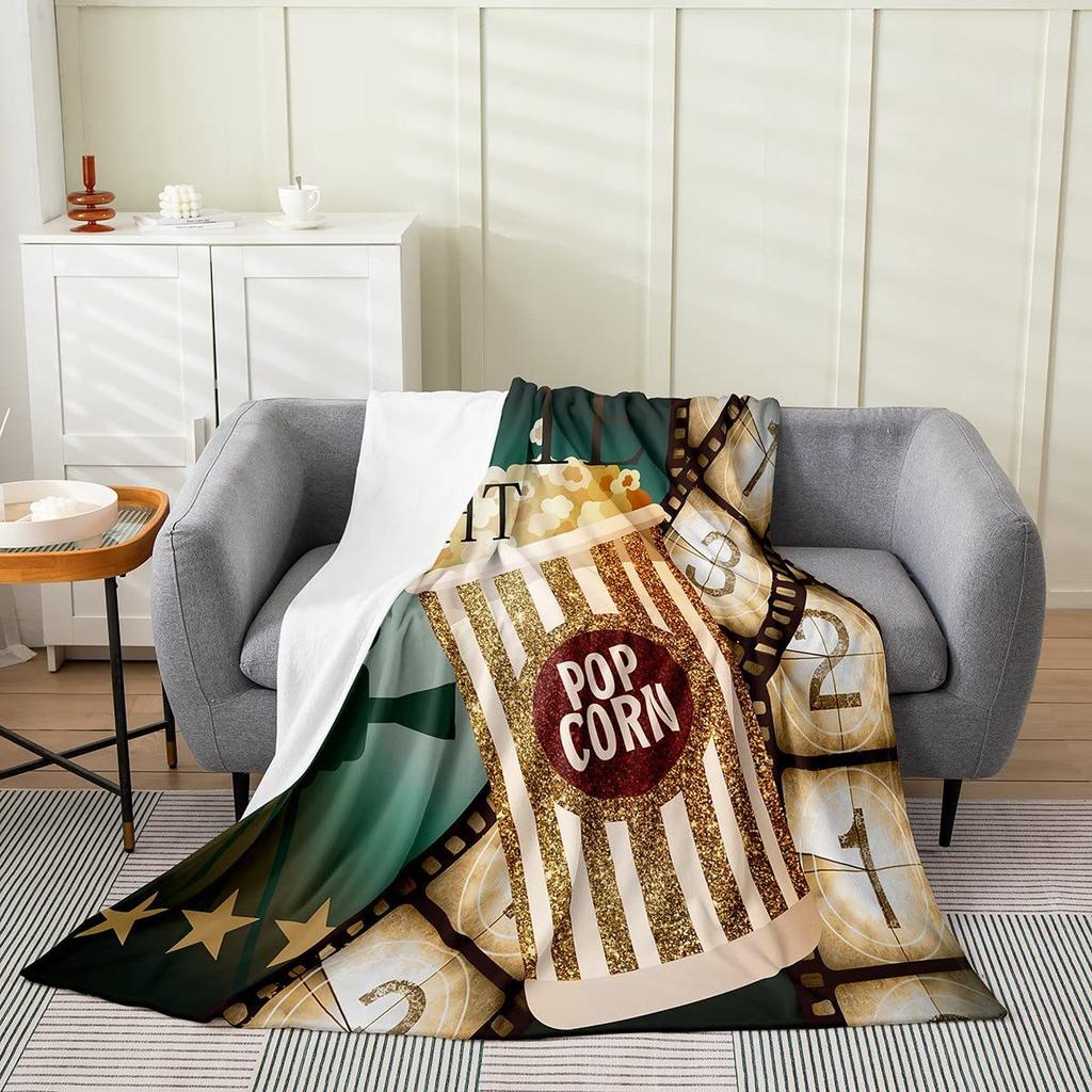 Movie Night Popcorn Printed Blanket for Sofa Bed Travel Camping Living Room Office Conditioning Blanket for All Seasons Gifts