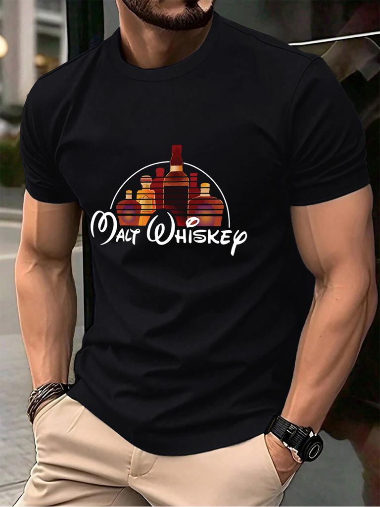 Malt Wiskey Funny Alcool Drunk Prints Men TShirt Cotton Summer Soft Short Sleeve Tops Oversized ONeck T Shirt Casual Clothes