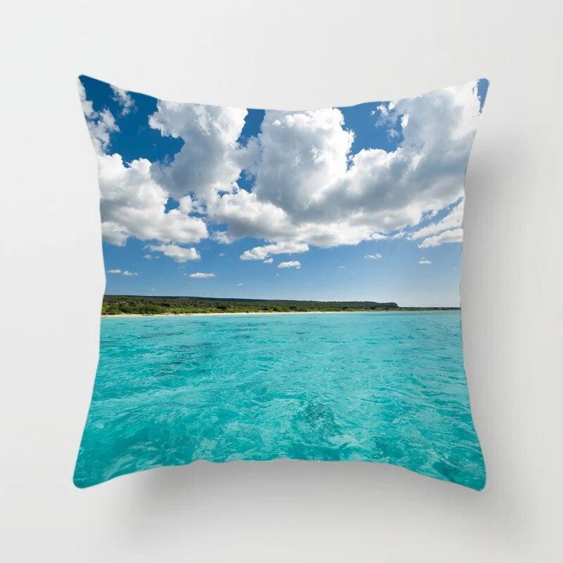 Blue Sky Beach Scenery Print Throw Pillow Cover Sofa Decor Car Office Seat Cushion  Room Home