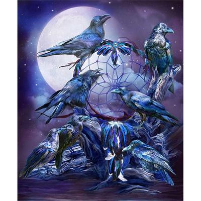 Pintura de Diamantes DIY 5D Cuervo Luna Bordado de Diamantes Kits de Mosaico Completo Punto de Cruz Decoración del Hogar Regalos Hechos a Mano