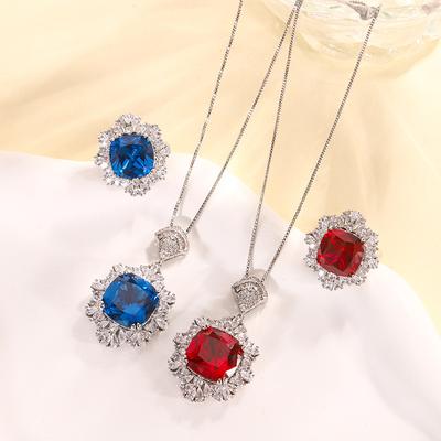 Schmuck Simulation Roter Korund Fett Blau Spinell Anhänger Set 14 * 14-12 * 12
