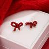 Irregular Ankola Red Bow Stud Earrings, Autumn And Winter Port Style, High-End Sense, Simple And White Earrings.