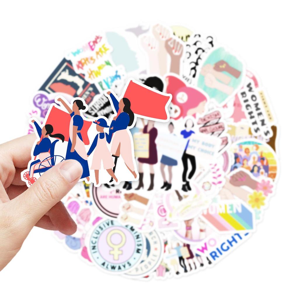 50 Feminist Cartoon Stickers: Waterproof Decals for Skateboards, Laptops, Cars, and Motorcycles Decoration.