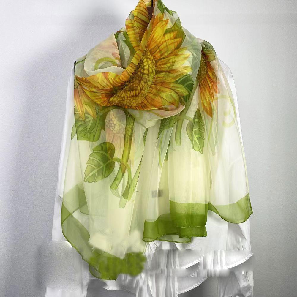 Weicher Seidenschal Langer Strand Reise Schal Foulard Damen Stirnband Luxus Hijab Pashmina Schals Bandana Echarpe Wickeltuch 130x190cm beige