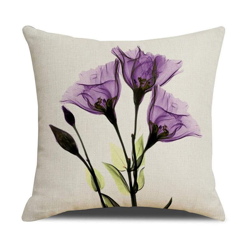 Light Luxury Plant Floral Linen Pillowcase Purple Tulip Digital Print Pillowcase Sofa