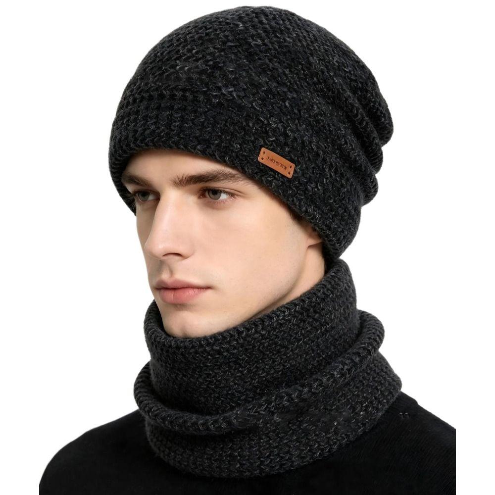 Thicken Soft Beanie Hat Windproof Coldproof Ear Protection Fashion Hat Scarf Set for Women and Men