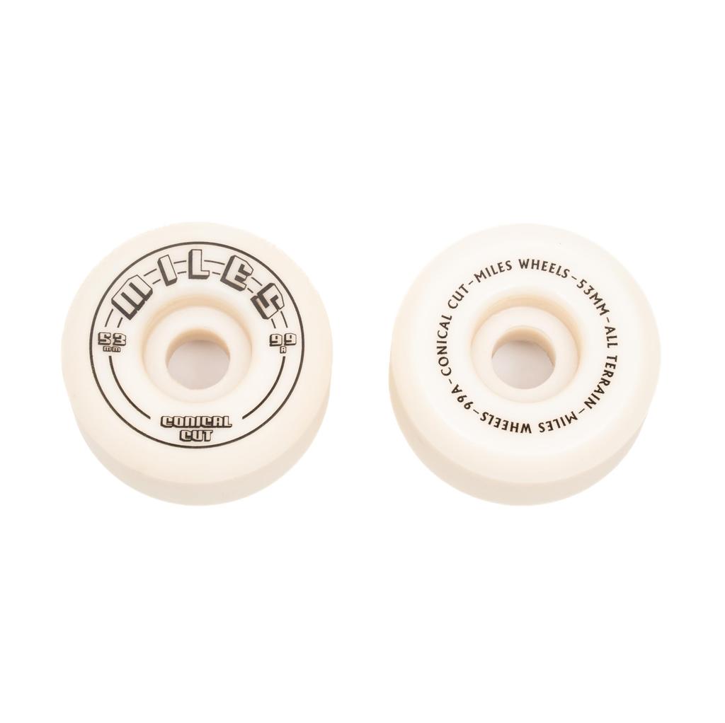 Miles Skateboard Wheels 99a 53mm Conical Hard 99 DURO CONICAL Set of 4 Skateboard Street [MILES WHEELS] (White)