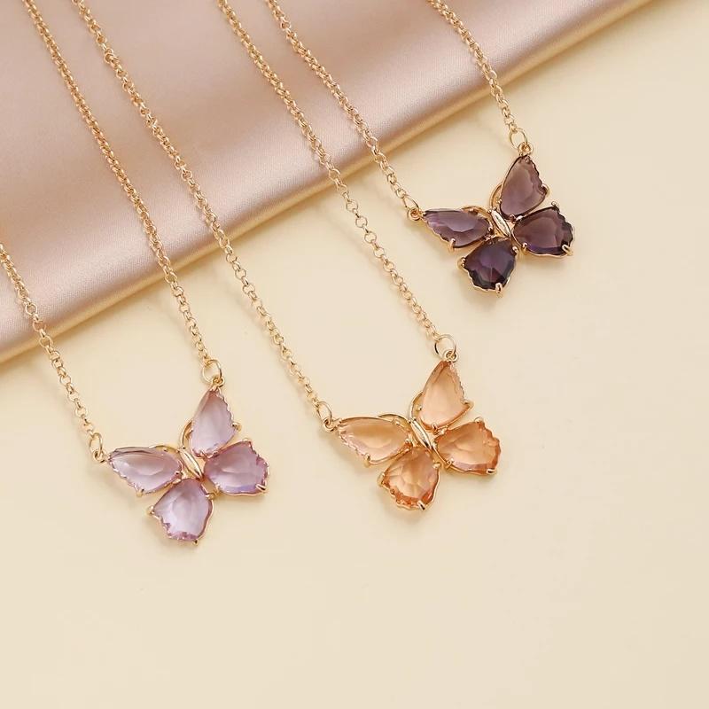 Butterfly Jewelry Multi-Colored Zircon Butterfly Necklace for Women Fashionable Clavicle Chain Pendant Necklace for Women