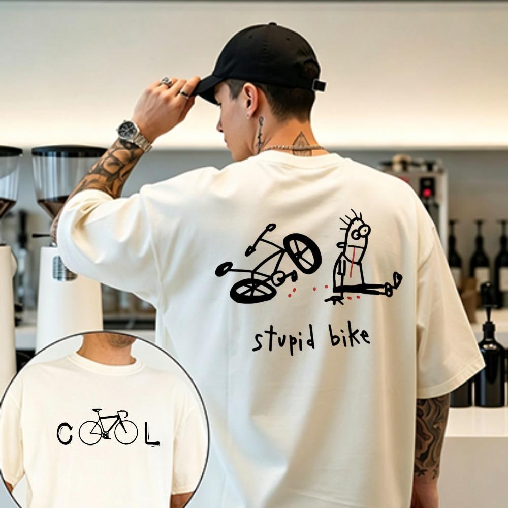 Cartoon Casual Short Sleeve Crew Neck TShirt for Unisex Novelty Graphic Tee Stupid Bike Cool Print Regular Fit Vintage Aesthetic