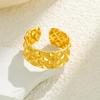 Gold-Plated Stainless Steel Open Ring with Diamond Lattice Texture - Unisex Retro Classic Design, In Stock