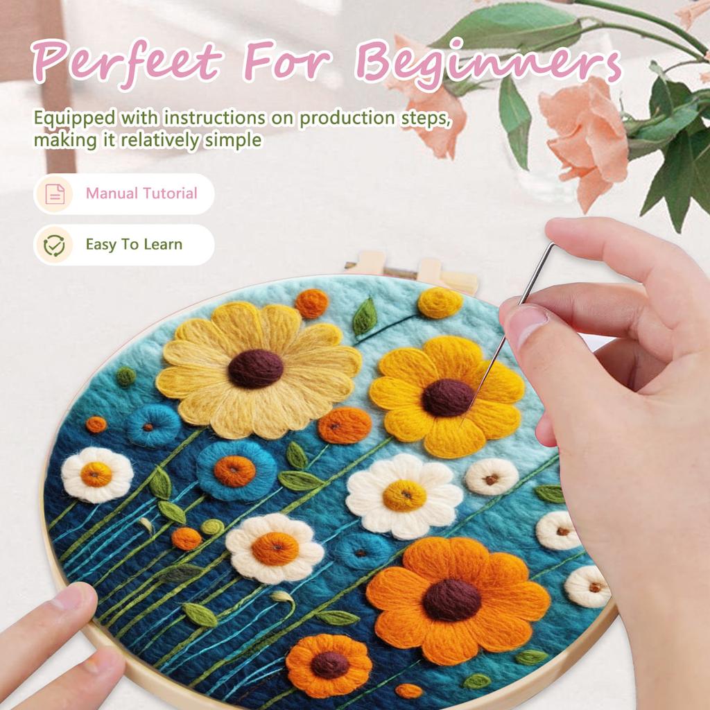Needle Felting Kit for Beginners with Embroidery, Wool Painting Supplies for DIY Crafts and Home Decor