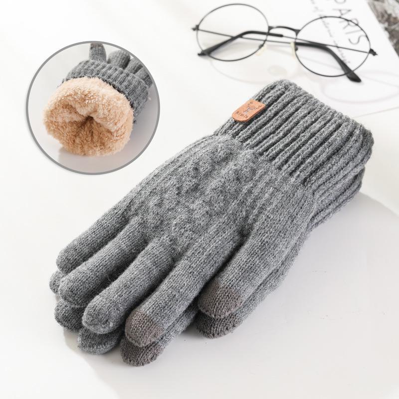 Unisex Korean Thick Knitted Wool Touchscreen Gloves for Autumn & Winter
