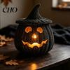 Lanterne LED pour l'Automne Panier Citrouille Tissé à la Main avec Couvercle Chapeau de Sorcière, Panier Osier Rustique Trick Black Tressé Accessoire d'Halloween ou Panier de Friandises Intérieur Extérieur