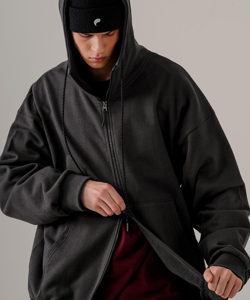 Ezkaton Heavy Loop Neck-Up Zip-Up Hoodie Deep Grey Shot6743