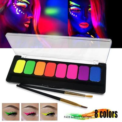 8-Color Water-Soluble Fluorescent Body Paints Halloween Dark Night Glow Paintbrush DIY Quick Dry Pigments Paste Eyeline Makeup