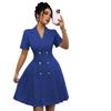 Imported Women's Dress, Waist-Defined Double-Button Gown