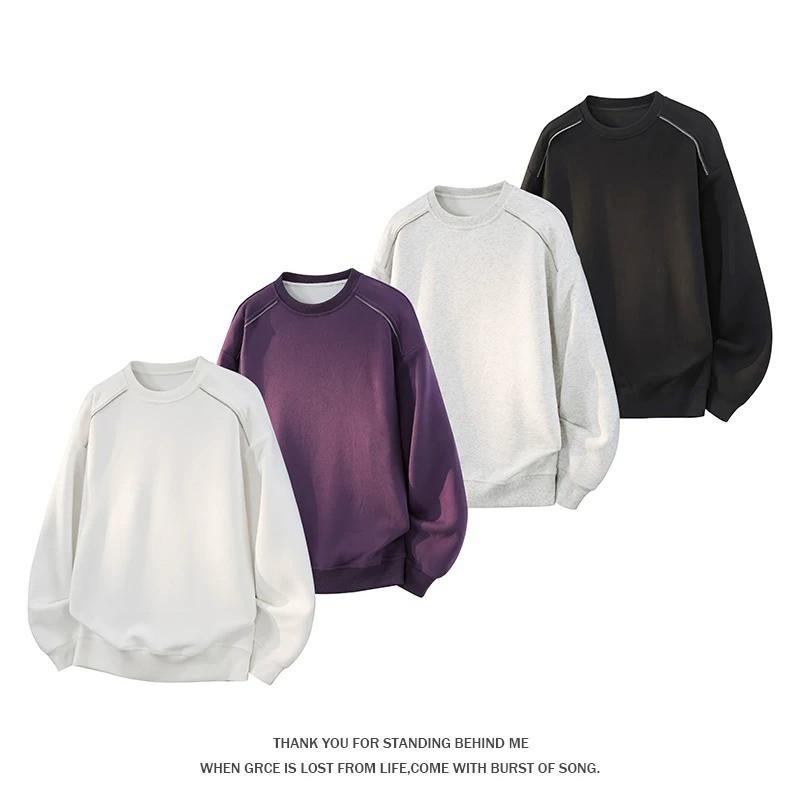 Mens Casual Round Neck Sweatshirt 2026 Loose Fit Solid Color Top Teens Daily Wear