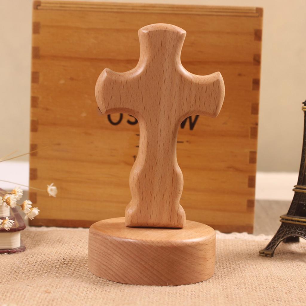 Wood Cross Ornament with Bottom Holder Decorative Figurine Decoration for School Office Bedroom Tabletop Decoration