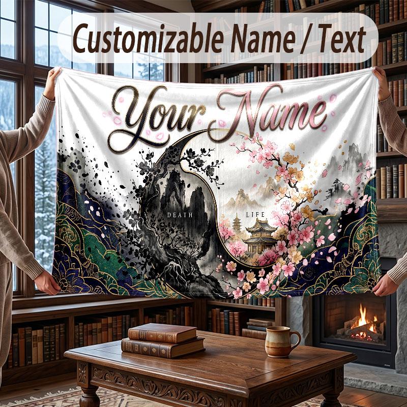 Abstract Personalized Theme Throw Blanket Custom Name Text Personalized Blanket Soft Cozy Blanket for Home Sofa Bed