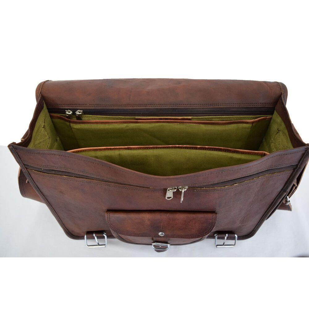 18 Zoll Vintage Leder Messenger Bag Laptop Umhängetasche Büro Schule Schultertaschen