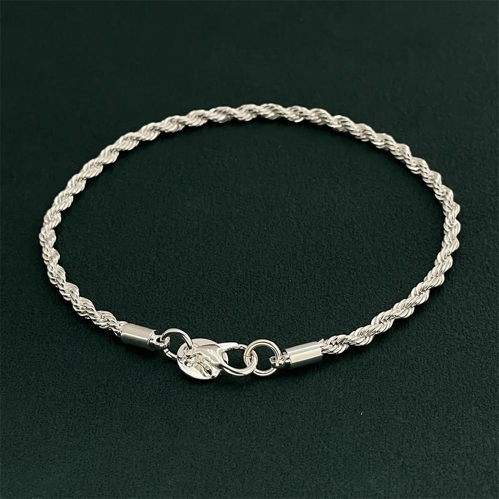 925 Silver Bracelet 3MM Twisted Rope Exquisite Ladies Fashion Wedding Party Gift Jewelry