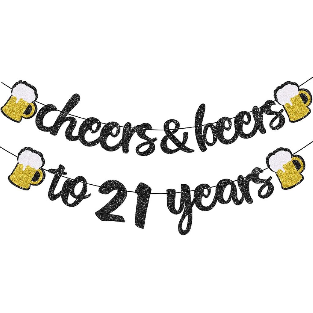 30th Birthday Decorations - Cheers and Beers to 30 Years Banner, Happy 30th Birthday Banner Sign Pre-Strung, Anniversary Party Supplies (Black Gold)