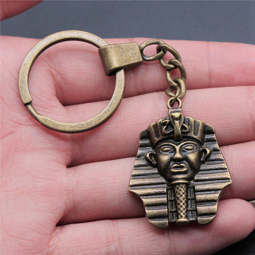 Chiefs Pharaohs Buddha Spiritual Amulet Pendant Antique Bronze Metal Keychain with 30mm Ring for Couples