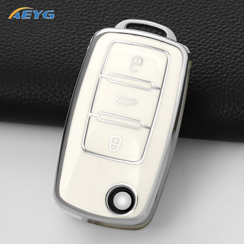 Tpu Car Flip Key Case Fob Keychain Suit For Volkswagen Vw Polo Golf Passat Tiguan Beetle Caddy Eos Skoda Octavia Seat Leon Altea