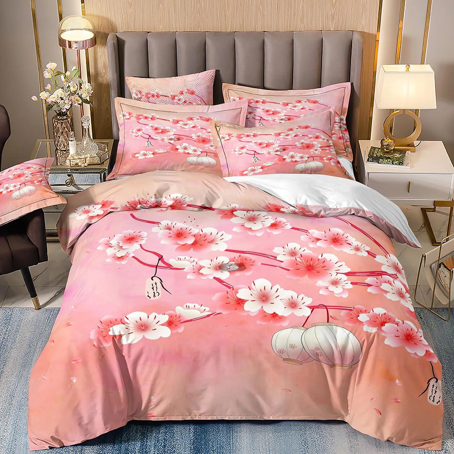 

Пододеяльник в японском стиле Вишневый комплект постельного белья Тема Укиё-э Волновой узор Покрывало Гора Экзотический стиль EU single(135x200cm)