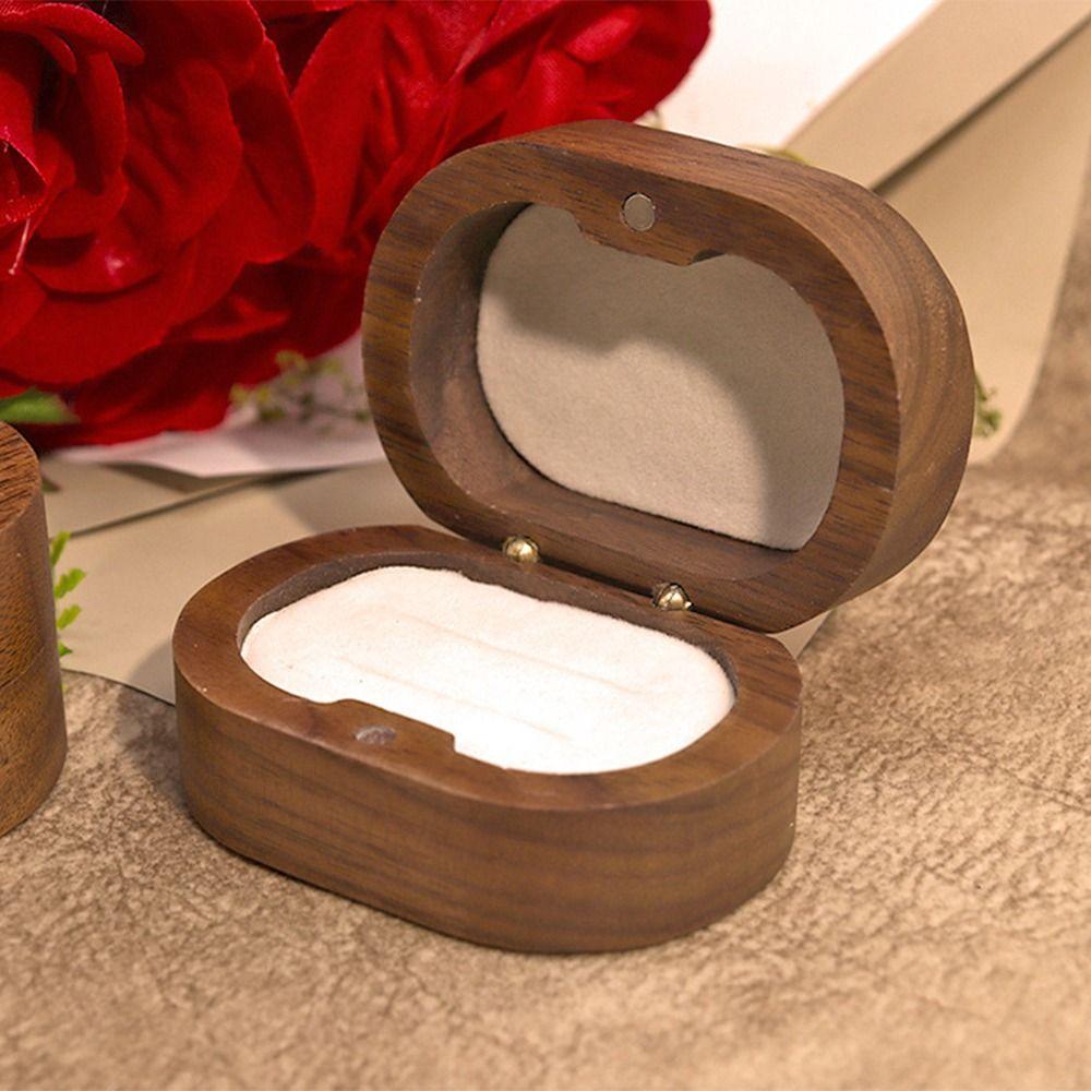 Boîte à alliances faite à la main Double fentes Bois de noyer Boîte à alliances Boîte d'exposition pour alliances Demande en mariage