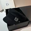 Diamond-encrusted Letter RB Wool Newsboy Hat European and American Versatile Black Woolen Navy Hat Fashionable Personalized Rivet Cap