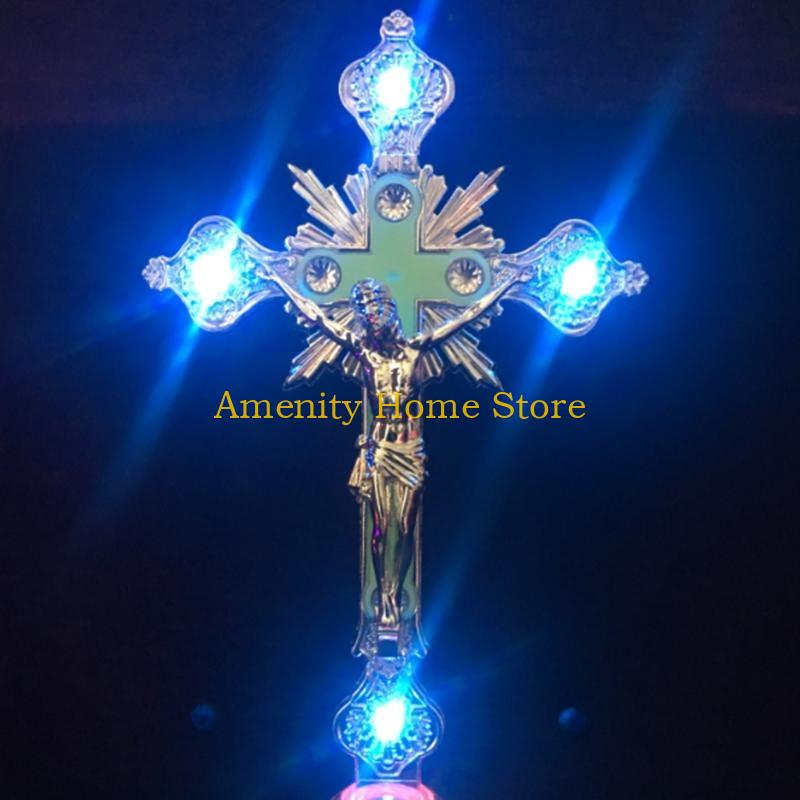 F26C Church Relics Figurines Night Light Crucifix Jesus Christ for Cross Catholic Ant