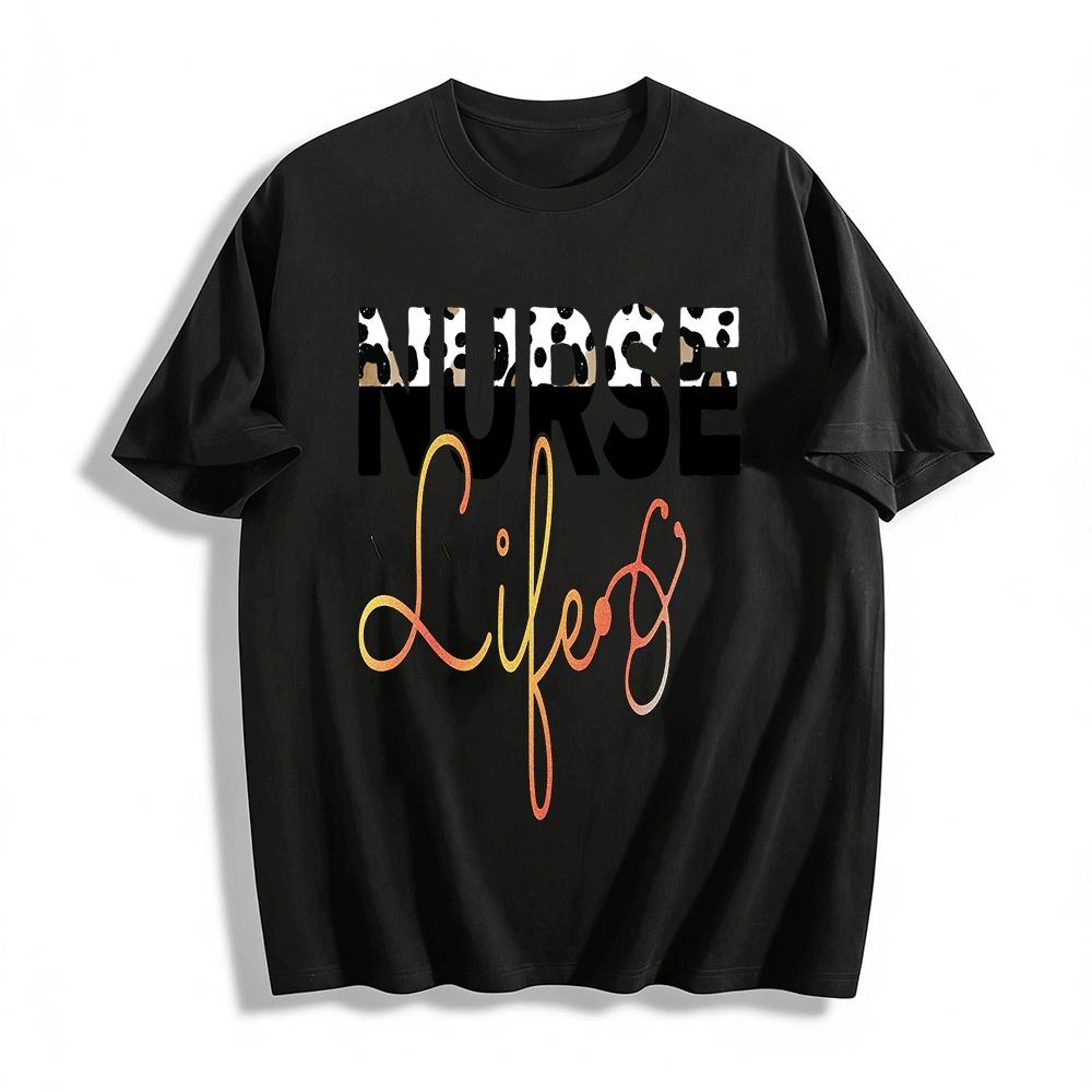 Leopard Print Nurse Life Casual Graphic Tee For Medical Workers Pure cotton T-shirt XXS