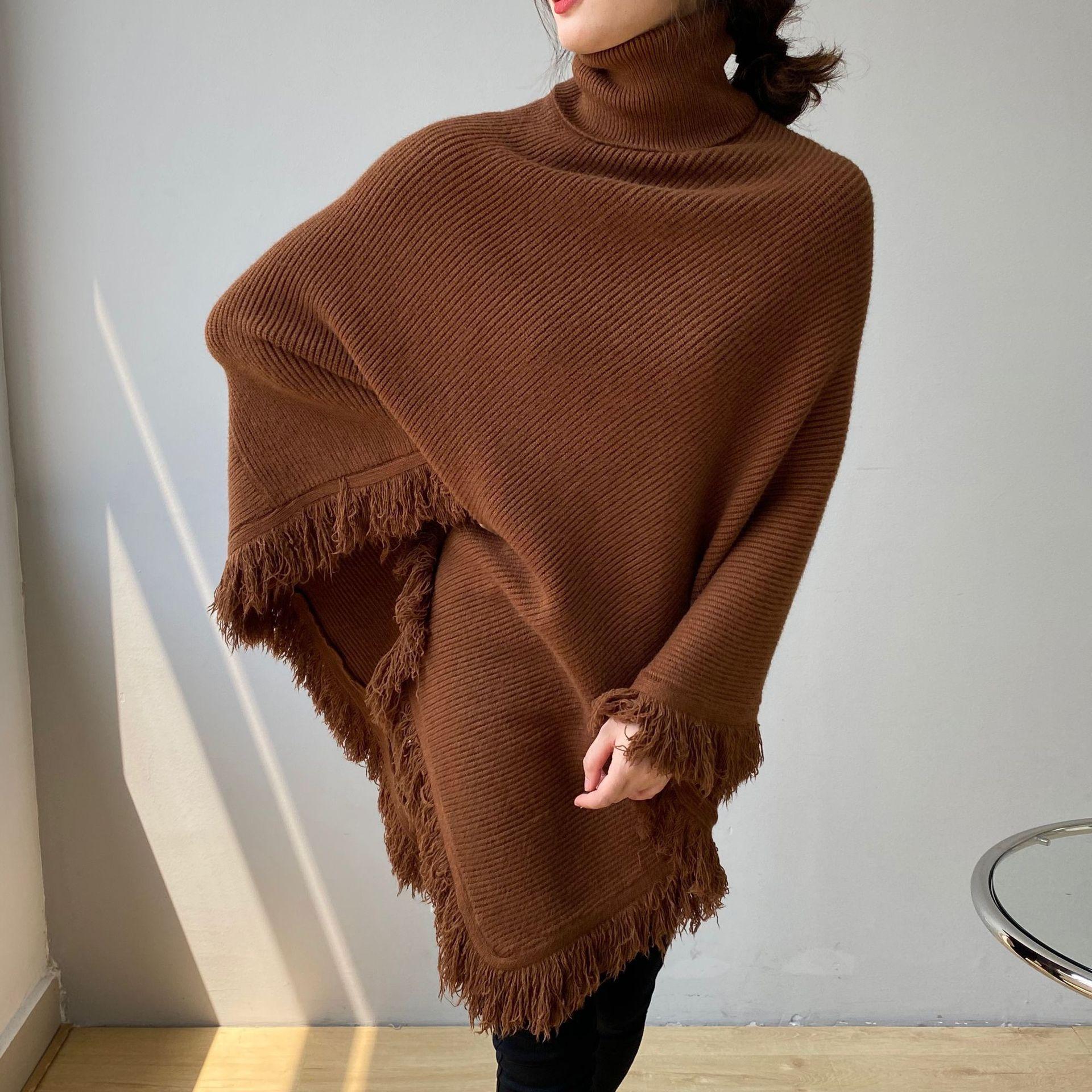 

Johnature Свободный свитер асимметричного кроя осень-зима корейский платок с высоким воротом однотонный повседневный женский свитер One Size кофейный