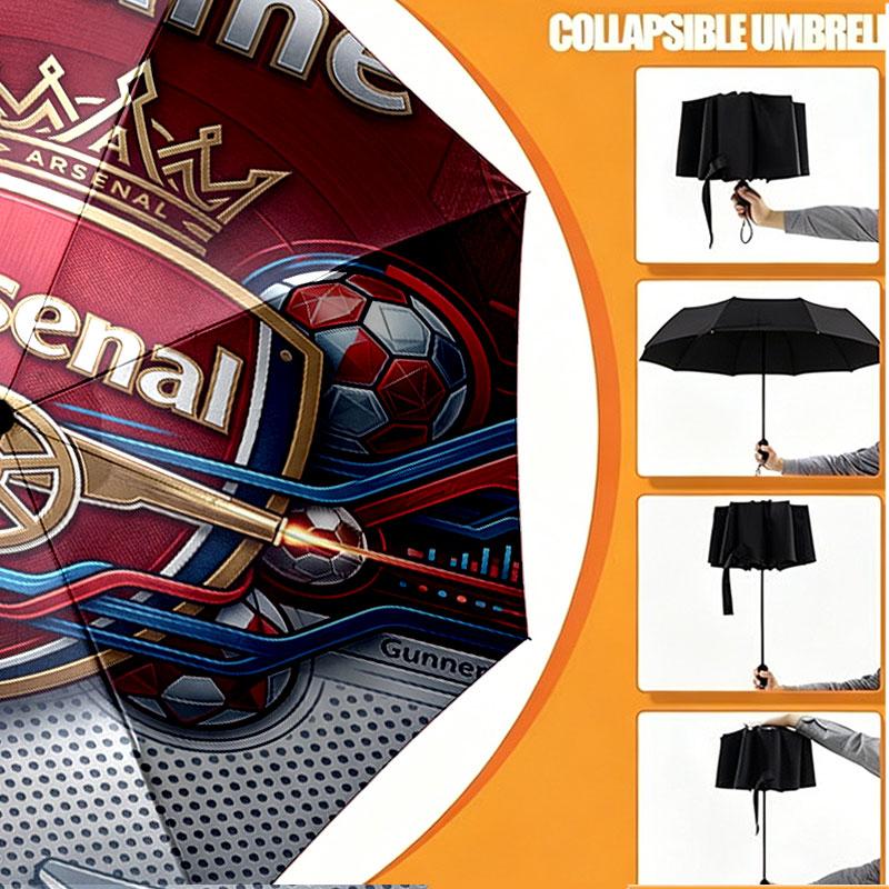 Custom Name Personalized Arsenal F.C Print Umbrella, Auto Open Close, 8‑Rib Sturdy Frame, Commute Camping Hiking Use, Birthday Gift
