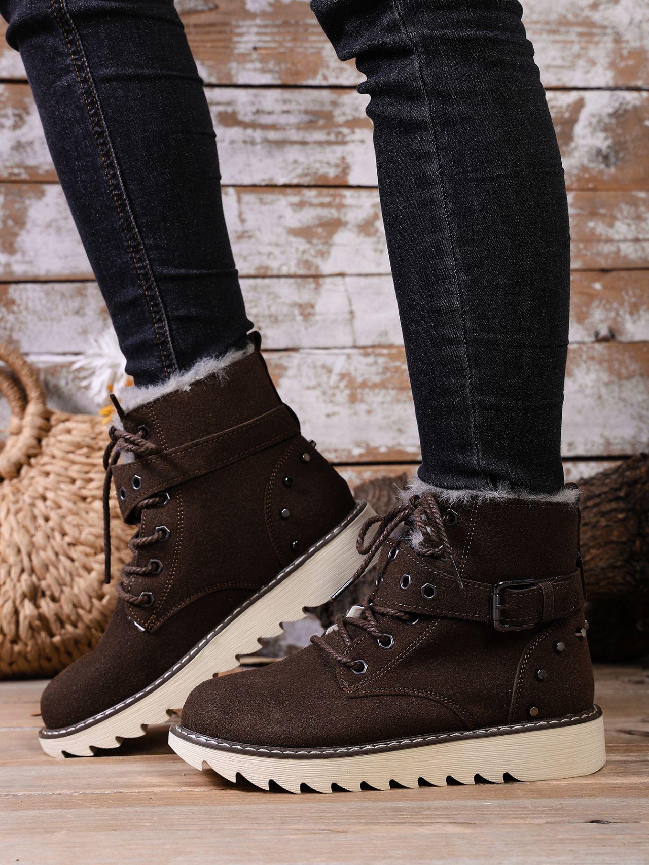 

Теплые хлопковые туфли из утолщенного бархата с пересечением границ, новые зимние импортные повседневные ботинки большого размера со шнуровкой спереди из хлопка 43 темно-коричневого