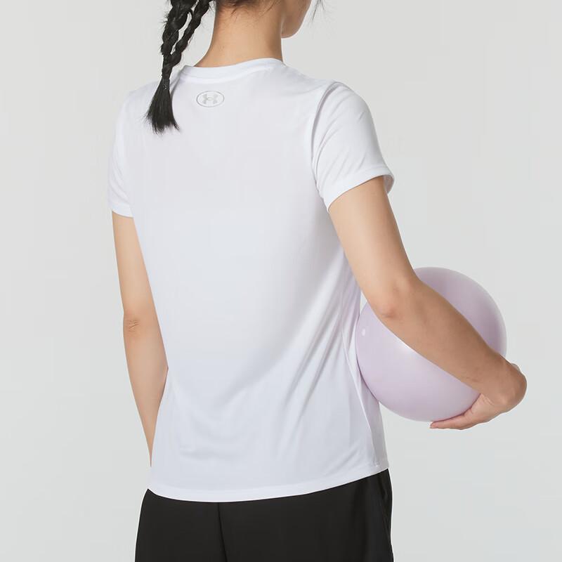 Under Armour Breathable Quick-Dry Crew Neck Solid Color Pullover T-Shirt With Small Logo Women T-Shirts White 1384246-100