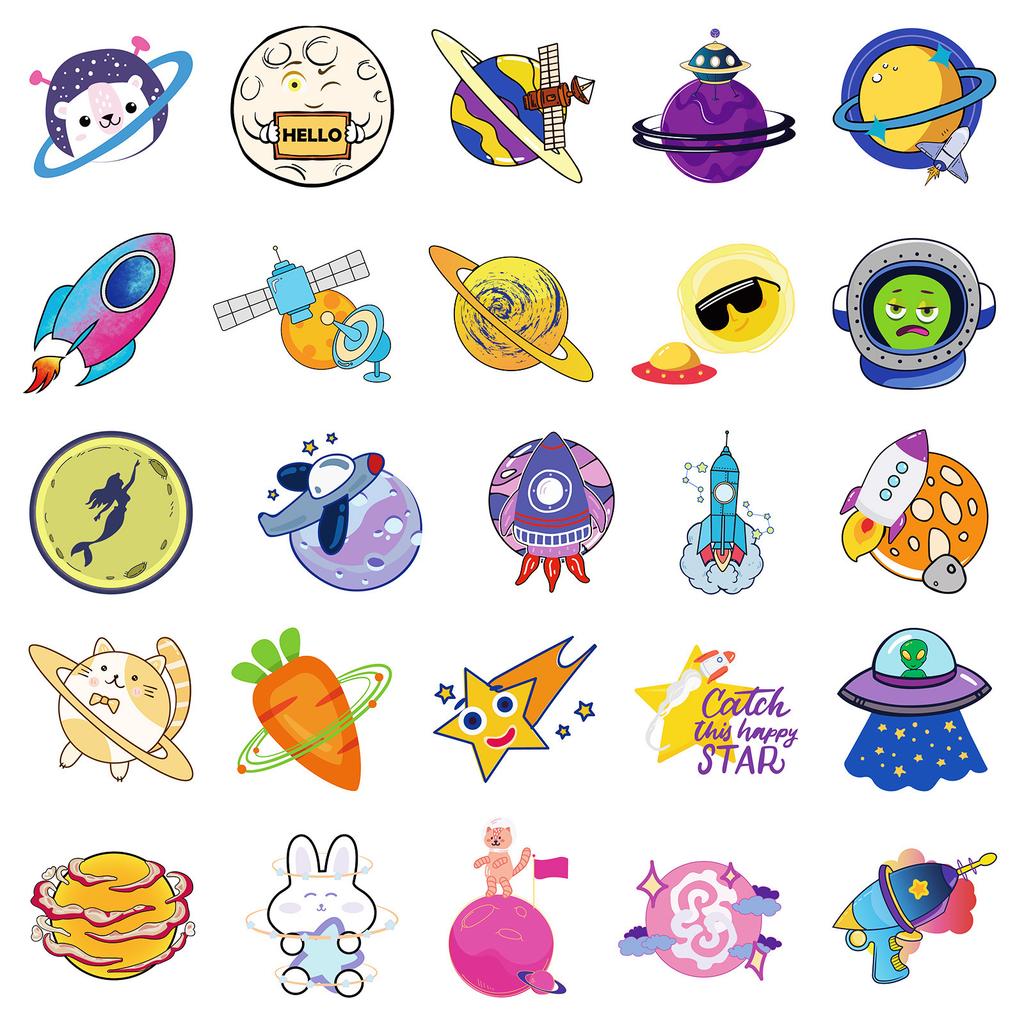 50 Kreative Kawaii Universum Planeten Serie Graffiti Aufkleber Katze Hase Nicht Wiederholende Aufkleber