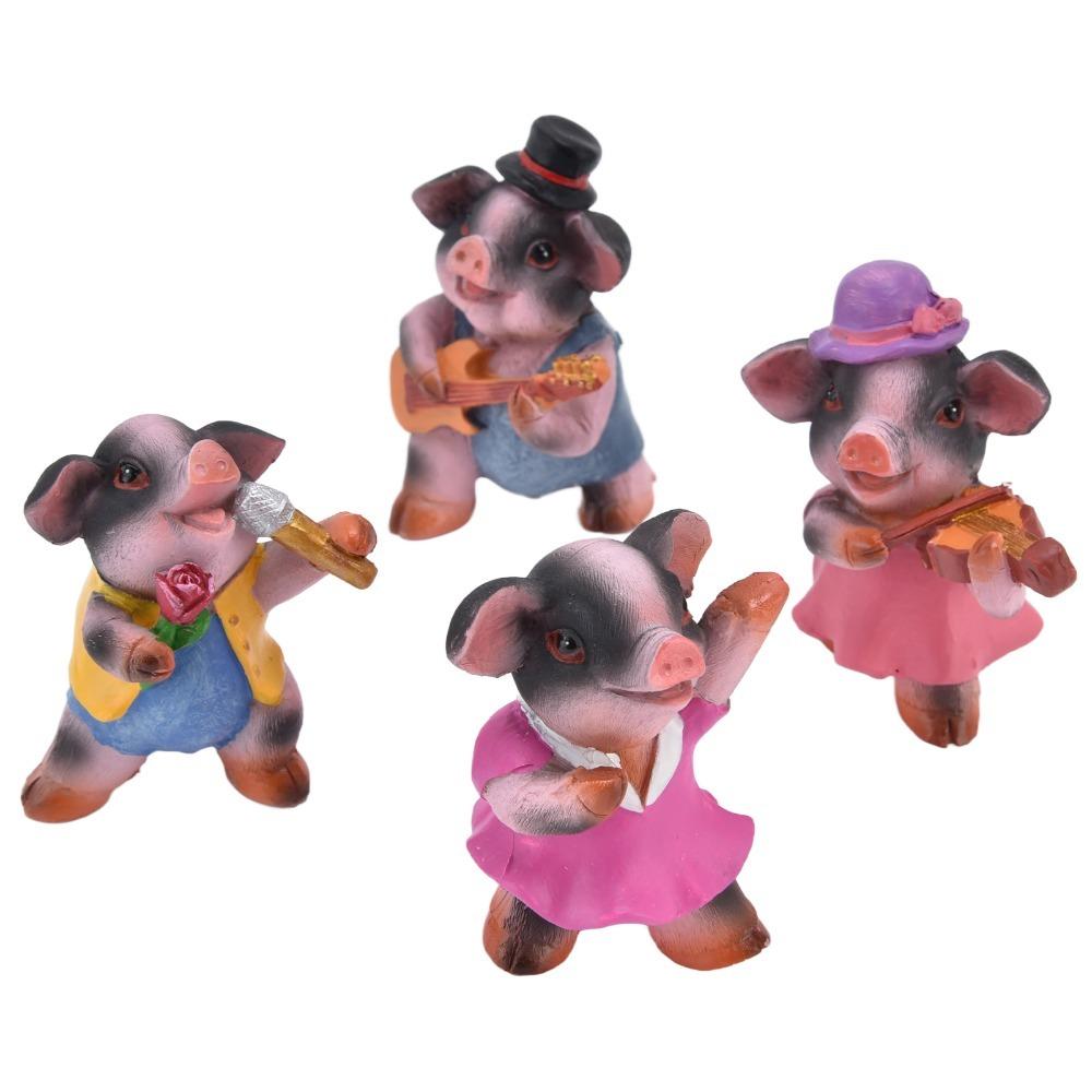 4Pcs Cute Pig Pig Ornaments music pigs Pig Sculpture Exquisite Pig Decor Home