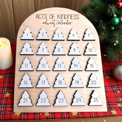 Acts of Kindness Advent Calendar Farmhouse Rustic Wooden 25-Day Sharing Kindness Countdown Calendar Christmas Decoration