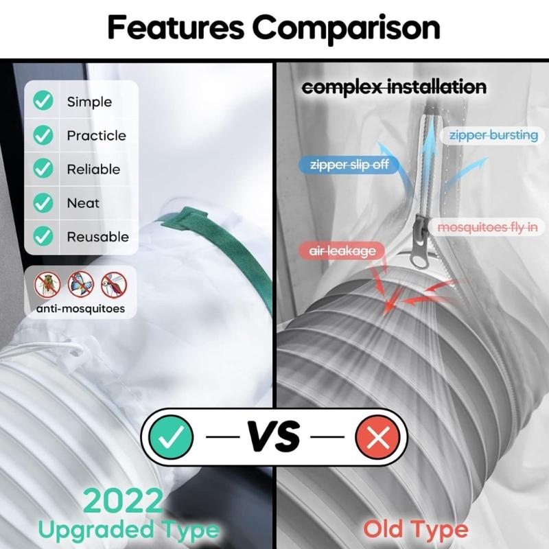 Portable Air Conditioning Exhaust Hose Cover and Window Seal Set Adjustable Length Hose Insulation Sleeve for Window