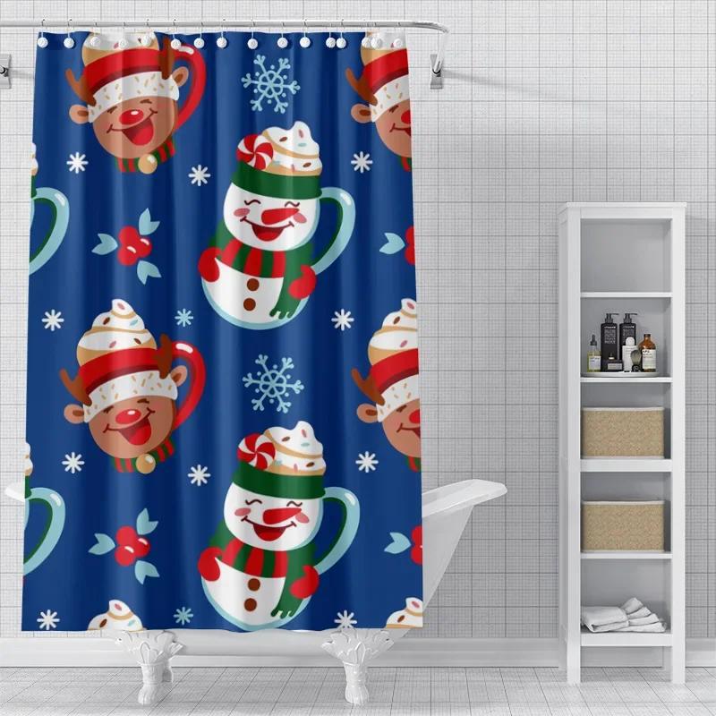 Heimdekoration Duschvorhänge Für Badezimmer Wasserdichtes Vorhangstoff Modern Nordischer Stil Wohnzimmer Frohe Weihnachten Winter